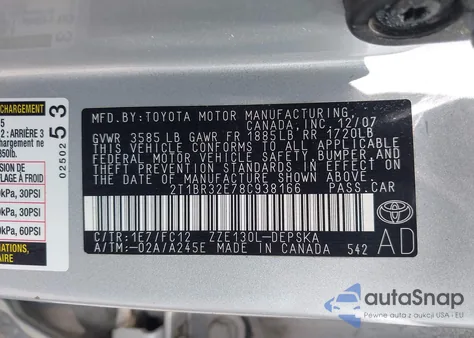 2008 Toyota Corolla S из США, поврежденный, VIN 2T1BR32E78C938166